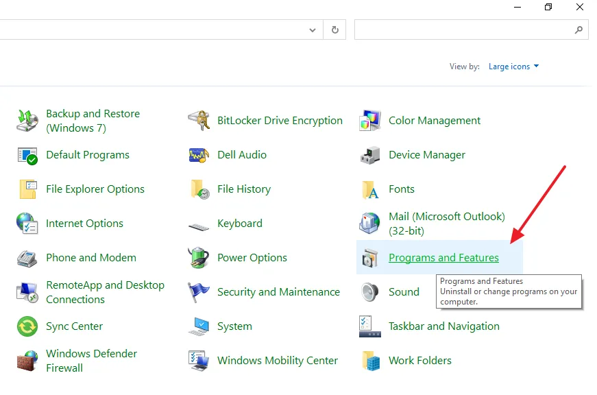 Click on the Programs and Features.