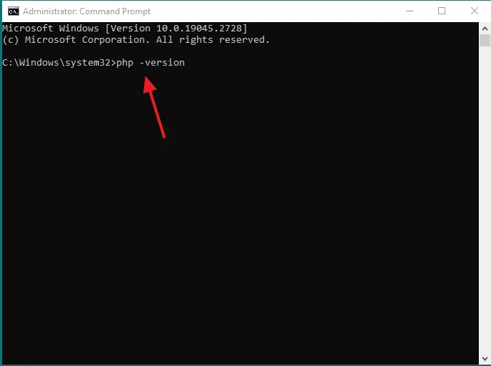Type php -version. Press the Enter button.