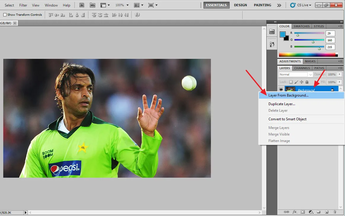 Click on the Layer From Background... Open a picture on Photoshop. Right Click on the Layer(layer 0). Click on the Layer From Background...