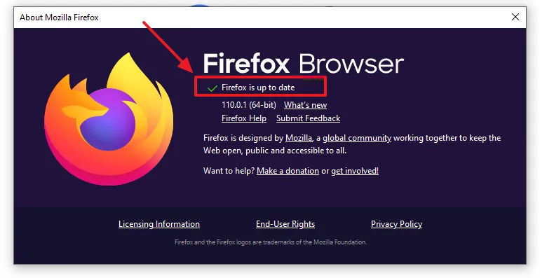 You can see below that Firefox is up to date. It automatically checks for updates each time when you open About Firefox. 