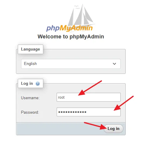 You can see that the error has been removed and phpMyAdmin is asking for the root username and password.