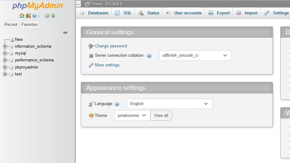 After login you can access to your phpMyAdmin Dashboard. 