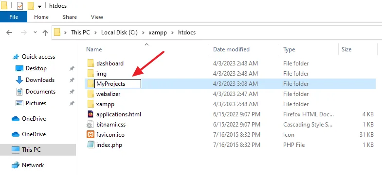 Rename your new folder to MyProjects.