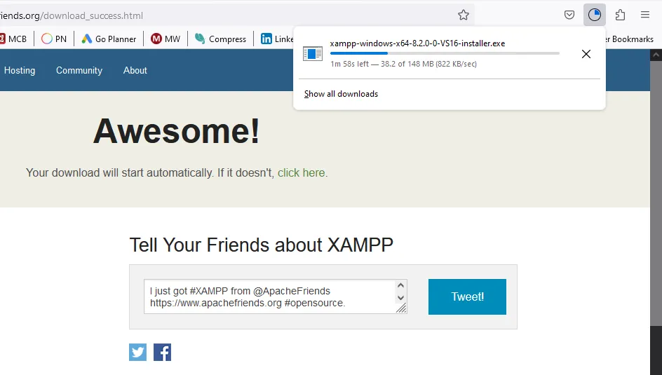 The XAMPP setup will be automatically started to download to your computer.