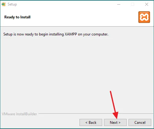 Your XAMPP setup is ready to install. Click on the Next button.