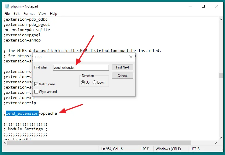 In the php.ini file, find zend_extension=opcache and remove the semicolon from its beginning like this: ;zend_extension=opcache to zend_extension=opcache.