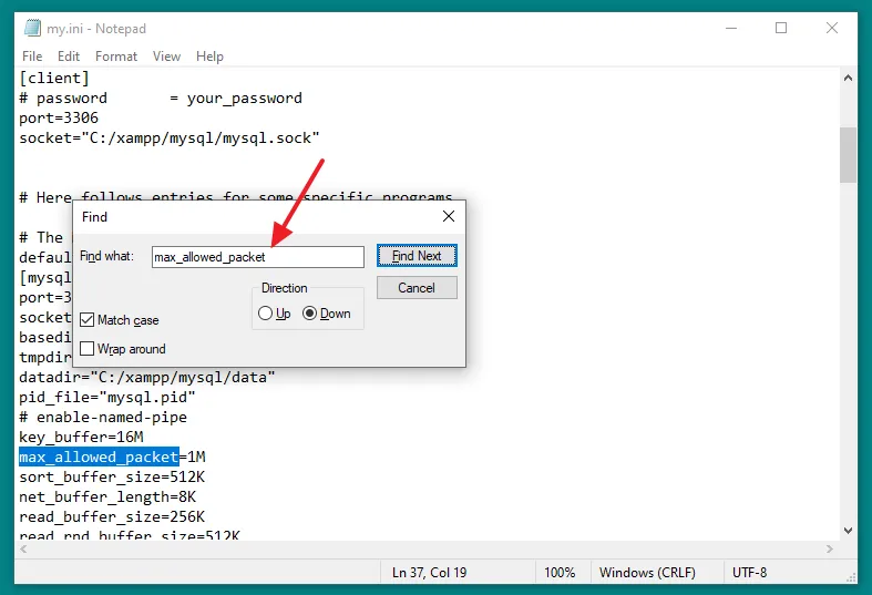 On my.ini file and find the 2 directives (1) max_allowed_packet (2) innodb_flush_log_at_trx_commit. Update their values 