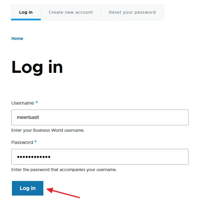 Enter your Username and Password. Click on the Log in button.