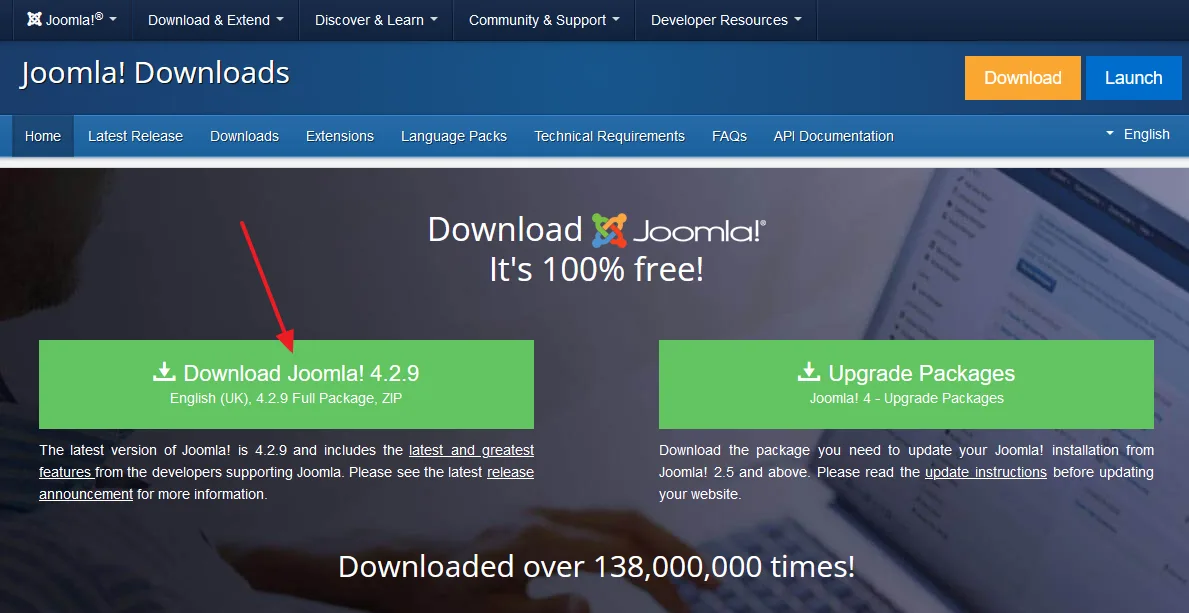 Go to Joomla Download Page. Click on the Download Joomla! button.
