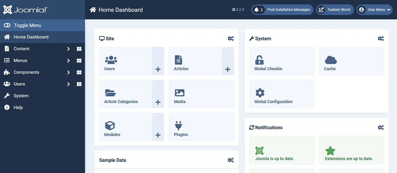 This is how the Joomla Admin section looks like. 