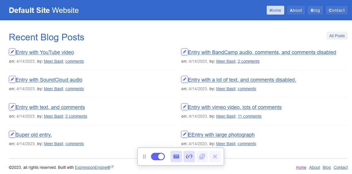 This is how your new ExpressionEngine site looks with default theme.