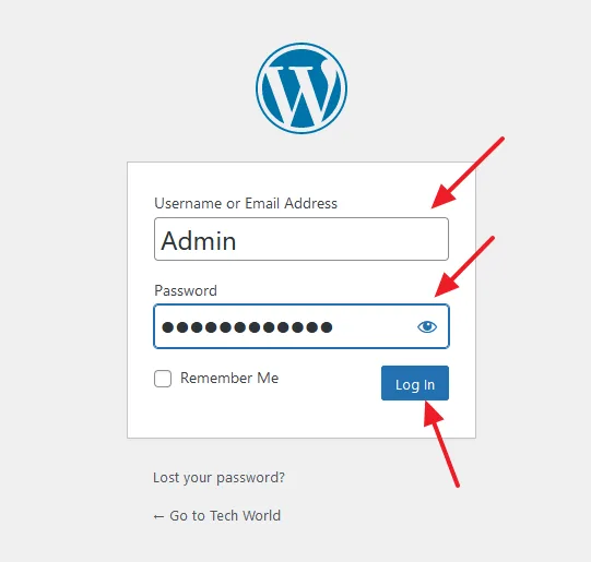 Enter your WordPress Username and Password. Click on the Login button.