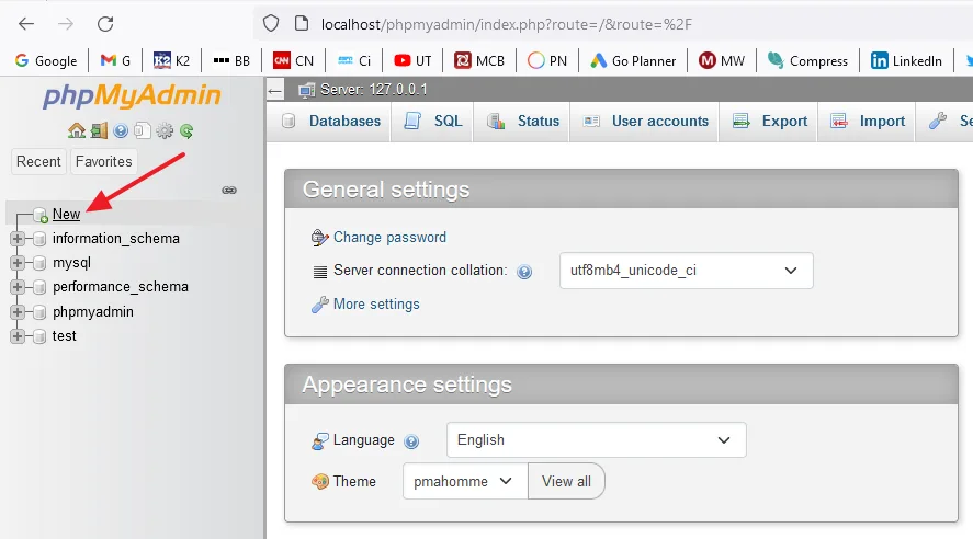 Create on the New, located at your left side to create a database for WordPress. 
