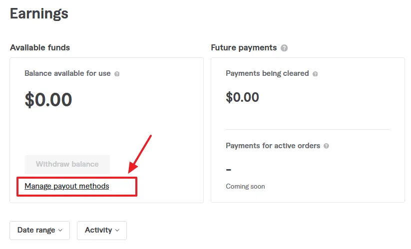 Click on the Manage payout methods.