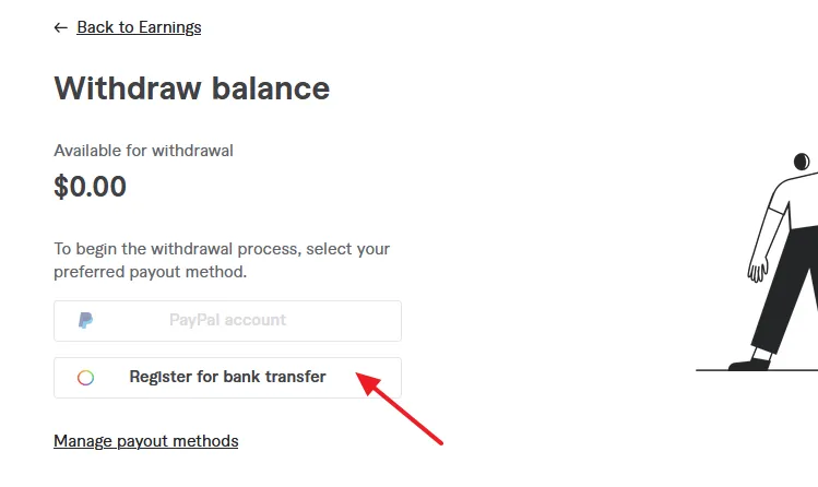 Click on the Register for bank transfer button. 