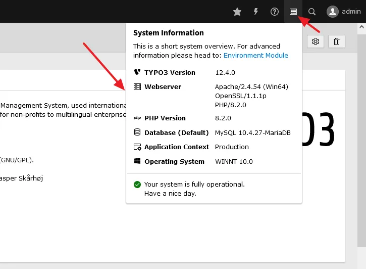 Click on the System Information icon to view quick information and to check whether there are issues or errors.