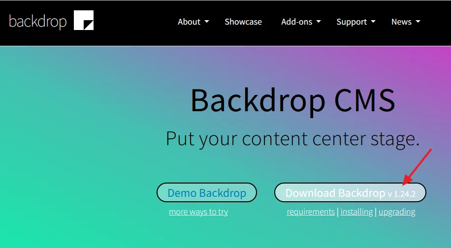 Go to Dropback CMS Website. Click on the Download Backdrop v... button.