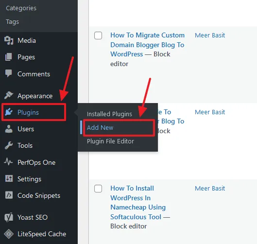 Go to Plugins from the sidebar. Click on the Add New button.