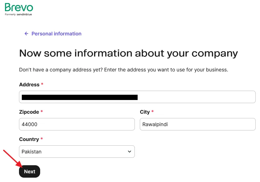 Enter your Address, Zipcode, City, and select Country. Click on the Next button.