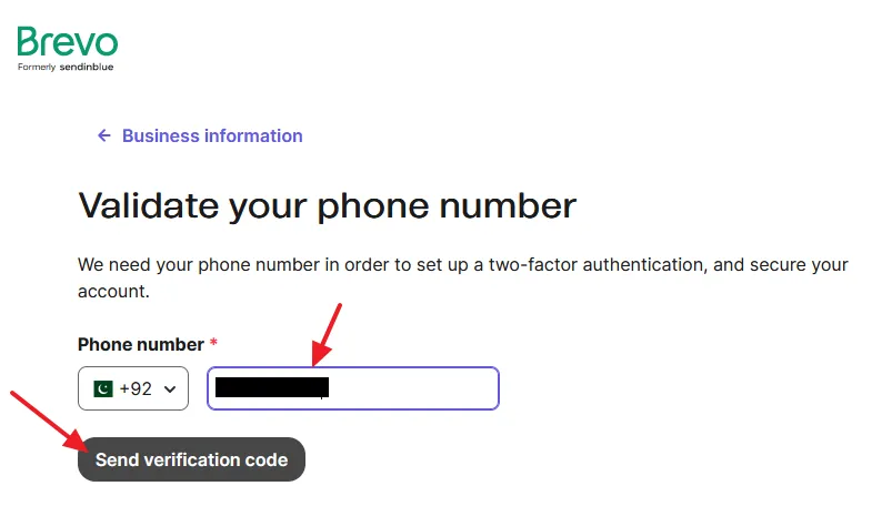 Select your Country Code and enter your Phone Number. Click on the Send Verification code button.