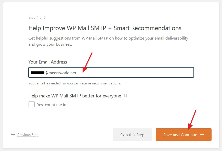 Enter your Email Address to receive helpful and smart recommendations from WP Mail SMTP.
