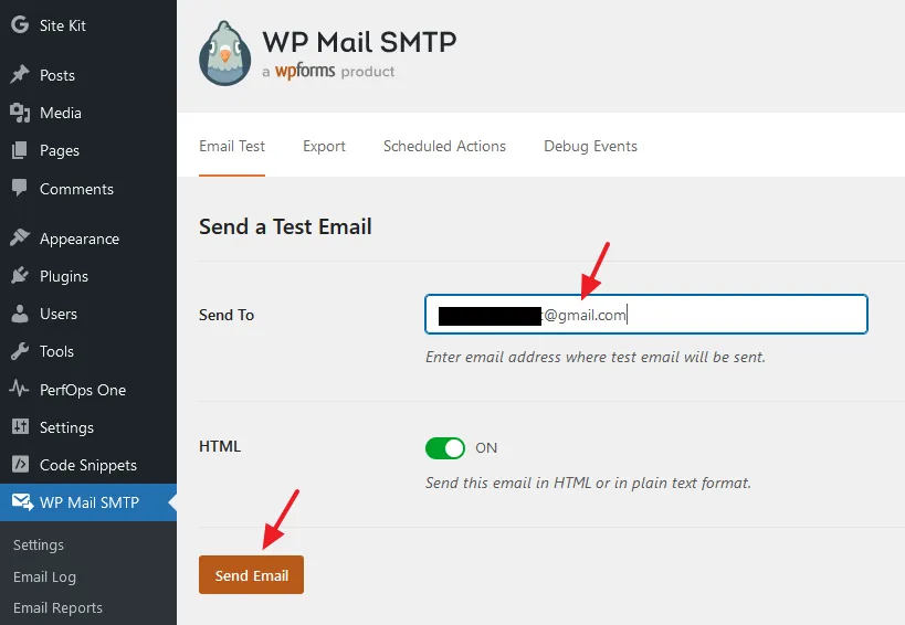 In the Send To enter any of your active email address. Click on the Send Email button.