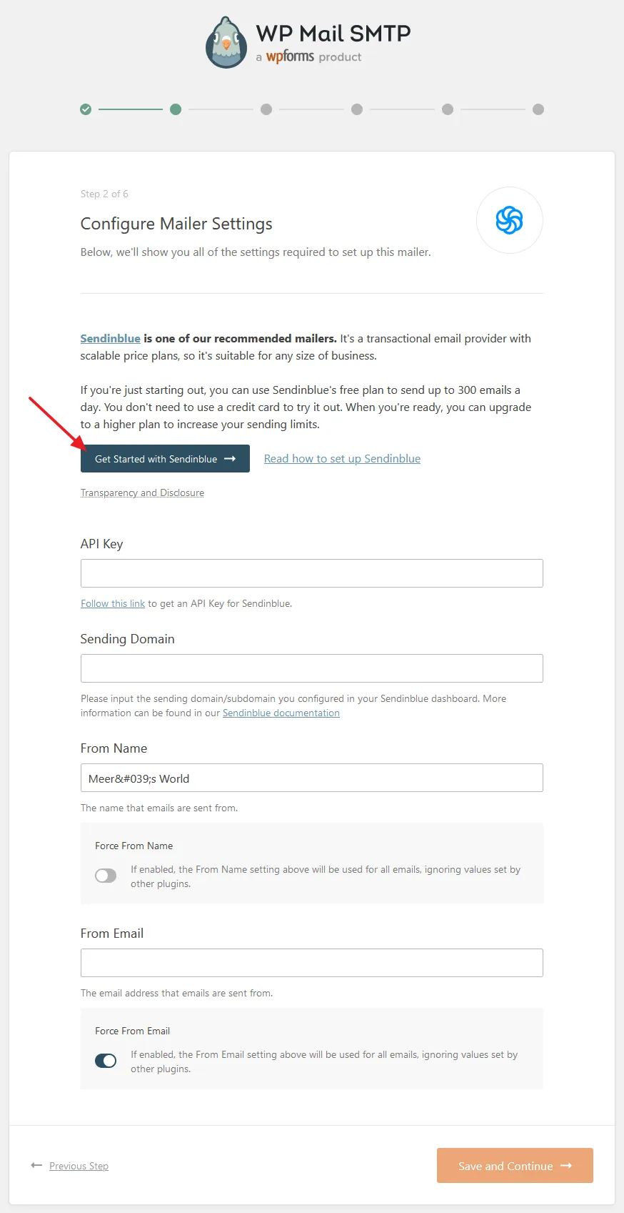 Click on the Get Started with Sendinblue button. 