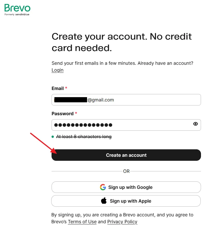 Enter your Email Address and a secure Password. Click on the Create an account button.