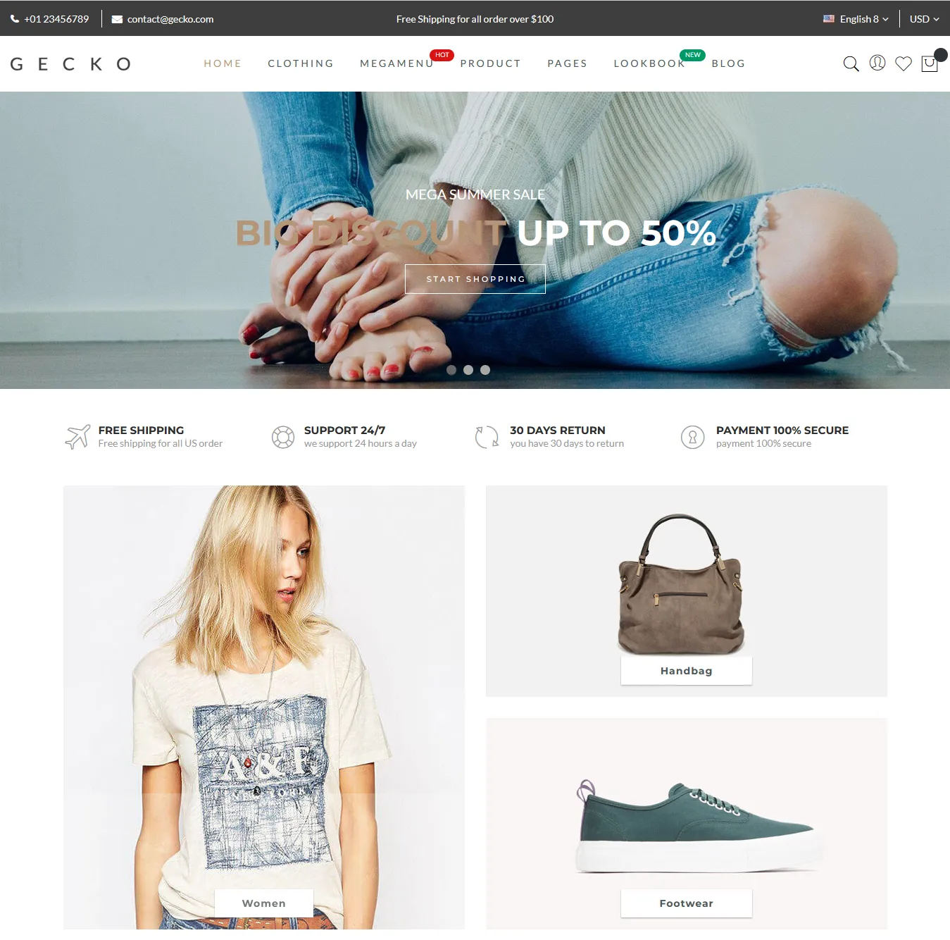 Gecko is a modern, simple, and fast performance fashion Magento theme with 10+ homepage layouts and 15+ extensions.