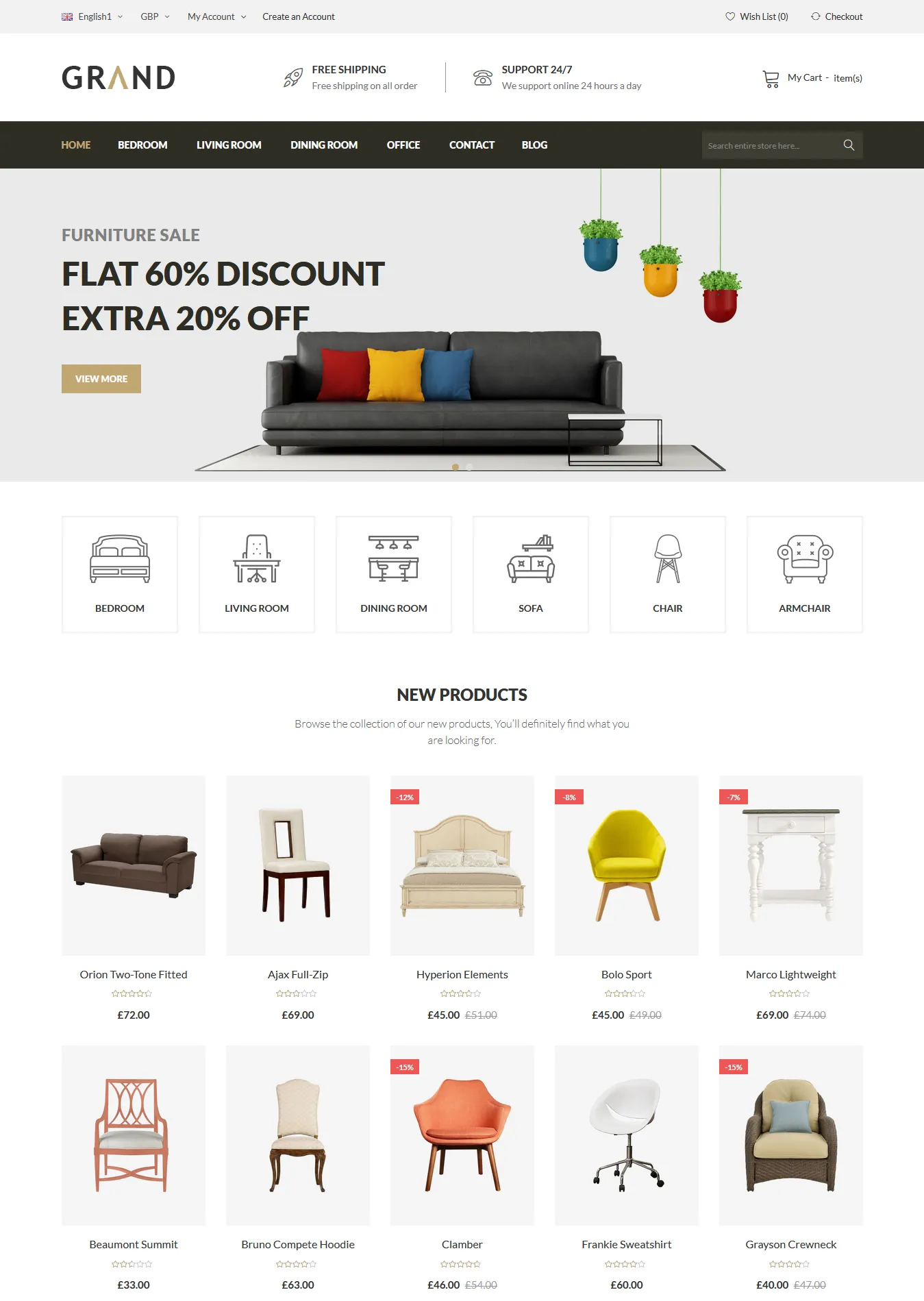 Grand is a very advance, fast-performance, and an elegant Magento theme for furniture store.