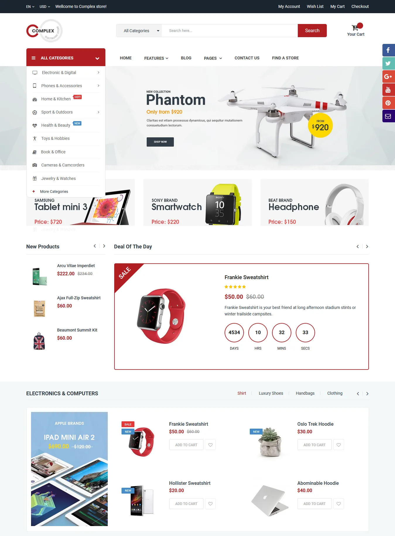 Complex is a multipurpose, highly-customizable, clean, and one of the most popular Magento themes for technology online stores.