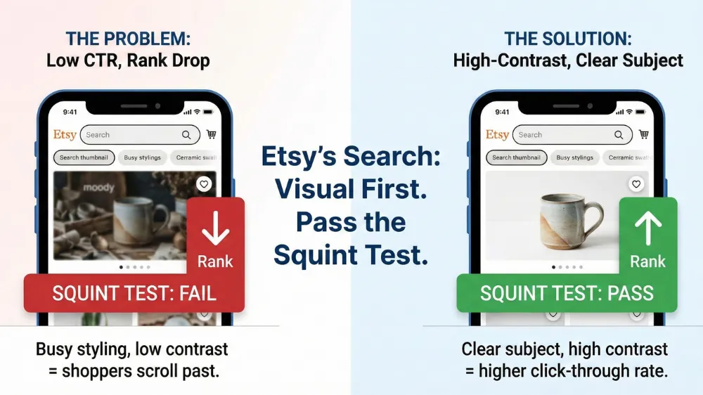 Your main thumbnail needs to pass the "Squint Test."