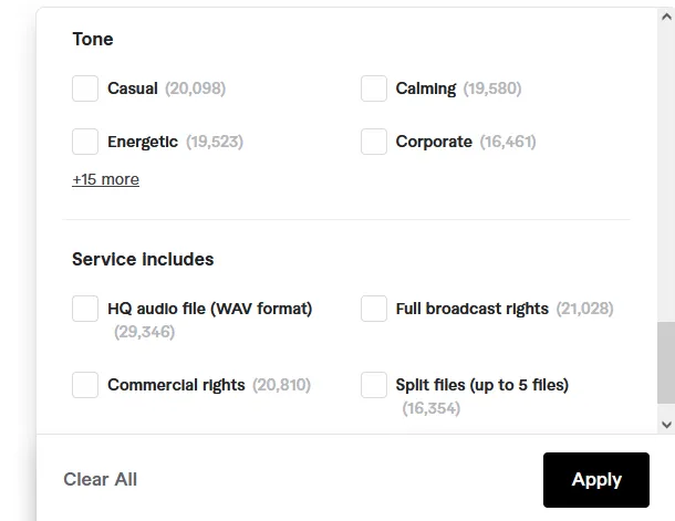 Select the Tone of voice over artists.