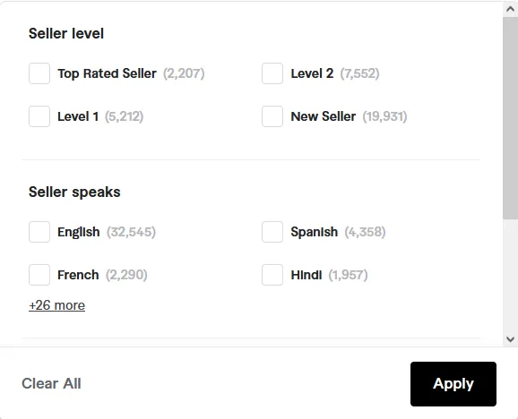 Select the Seller level. Select the language of the Seller. Select the Seller level. Select the language of the Seller.