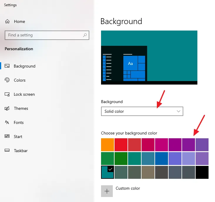The second option is "Solid Color". Choose the Solid Color option from Background drop-down list. Choose your background color from the Color Table.