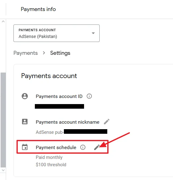 Click on the Edit (Pencil) icon of Payment schedule to edit the settings.