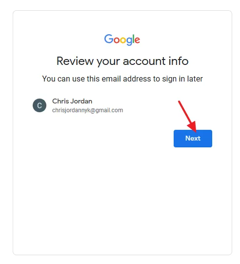 Your Gmail address is created, click on the Next button.