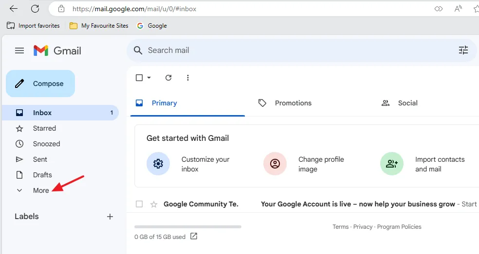  Click on the More to expand more options and features such as Chats, Important, All Mail, Spam, Categories, Trash, Labels, etc.