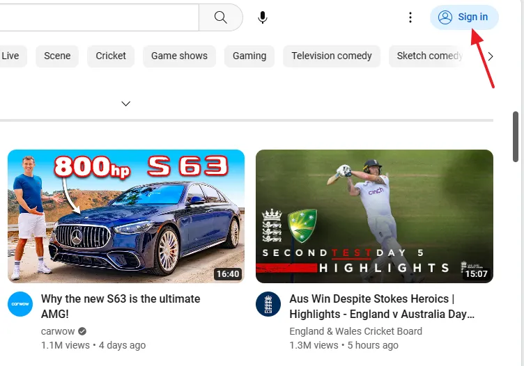 Open YouTube. Click on the Sign in button, located at top-right corner.