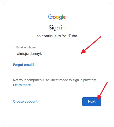 Enter your Gmail address or phone number. Click on the Next button.