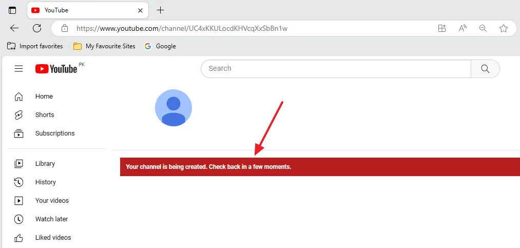 You will see a message on the screen, "Your channel is being created. Check back in a few moments.". Refresh the page.