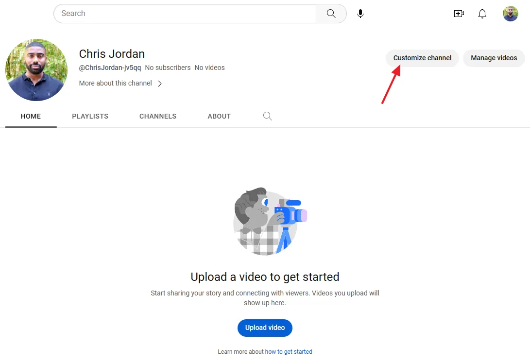 Click on the Customize channel button to update your basic settings.
