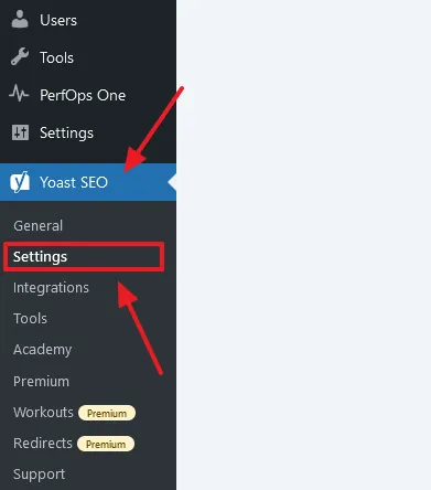 Go to Yoast SEO from the sidebar.  Click on the Settings.