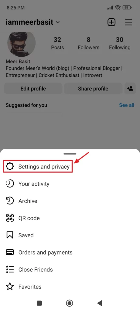 Tap on the Settings and privacy.