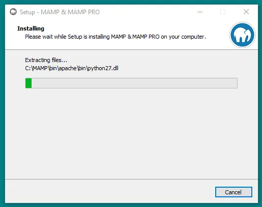 It may take 5 to 10 minutes to complete the installation of MAMP, so be patient while it completes.
