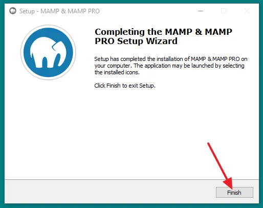 MAMP has been successfully installed on Windows. Click on the Finish button.
