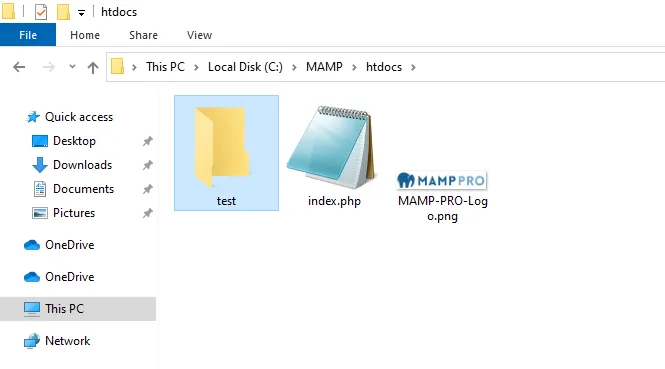 Create a new folder test.