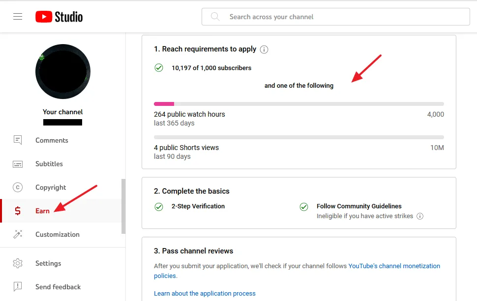 You can view your Subscribers Count and Public Watch Hours on YouTube Studio => Earn.