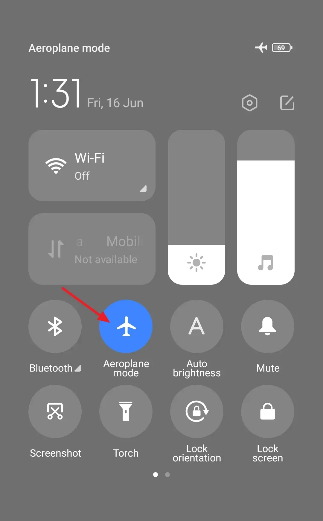 Swipe down from the top-right corner of your Home Screen where your Mobile Signals, WiFi Signals, and Battery Icon are located. Go to Aeroplane Mode and Turn it On.