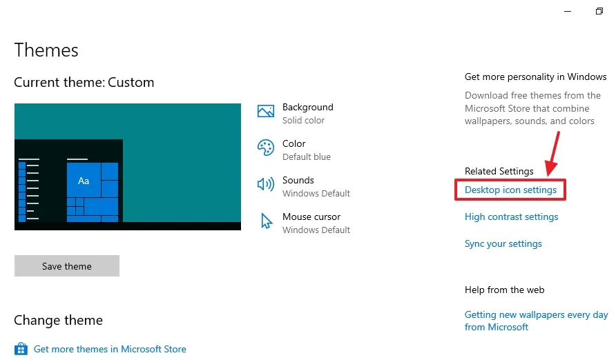 Click on the Desktop icon settings located under the Related Settings.